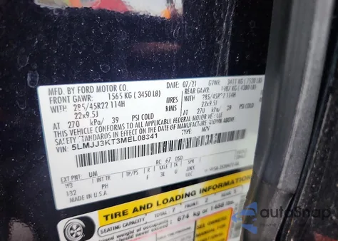 2021 Lincoln Navigator L Reserve z USA, uszkodzony, nr VIN 5LMJJ3KT3MEL08341